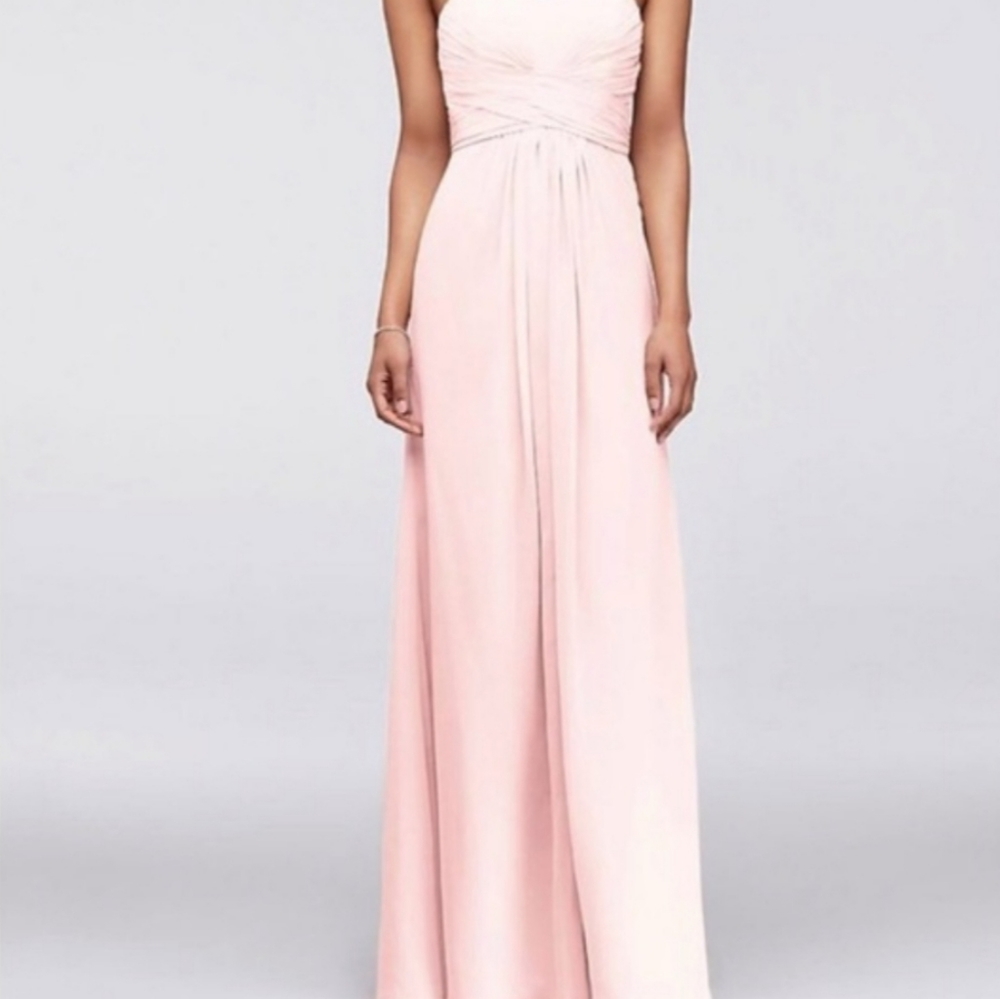 DAVID’S BRIDAL chiffon petal pink strapless dress Size 8